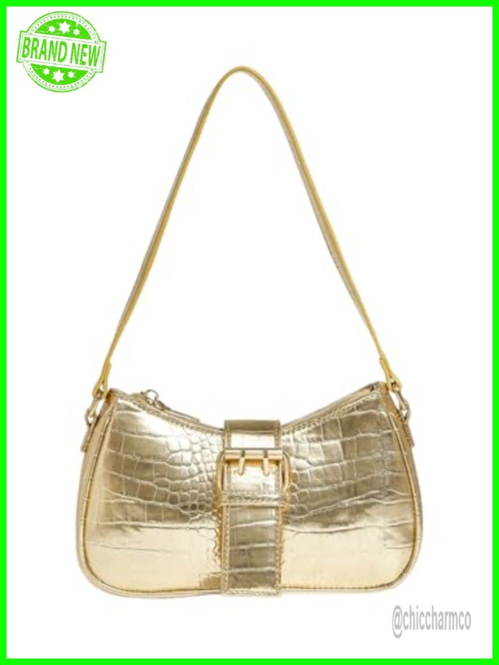 PU Leather Shoulder Bag Metallic Buckle Trendy Handbag Small